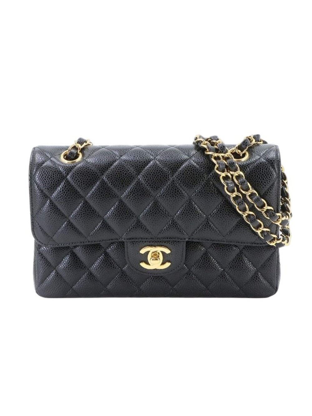 Chanel Quilted 23 Chain Shoulder Bag Caviar Leather Black Gold